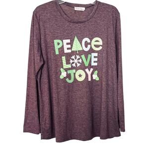 SOUTHERN STITCH LONG SLEEVE PULL-OVER CASUAL T-SHIRT, WOMENS, XL, PURPLE-HOLIDAY